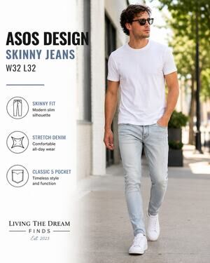 ASOS DESIGN Skinny Jeans Men's W32 L32 Light Wash Stretch Denim 32x32